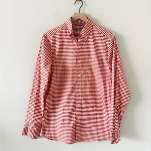Vineyard Vines OTG Performance Long Sleeve Button Down in Orange White Gingham S